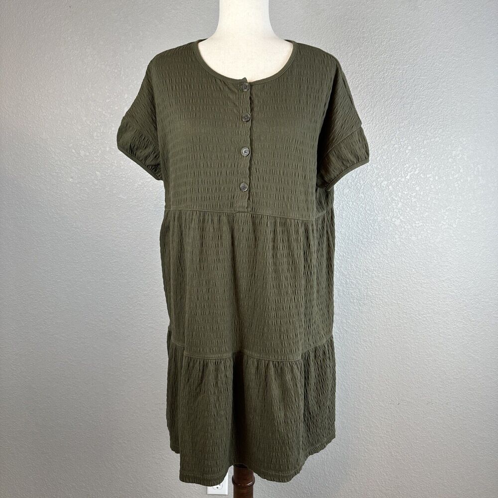 Madewell (Re)sourced Oversized‎ Crinkle Knit Tiered Mini Dress Size XXS Green